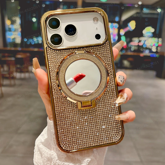 Plating Glitter Make UP Mirror Cover For iPhone